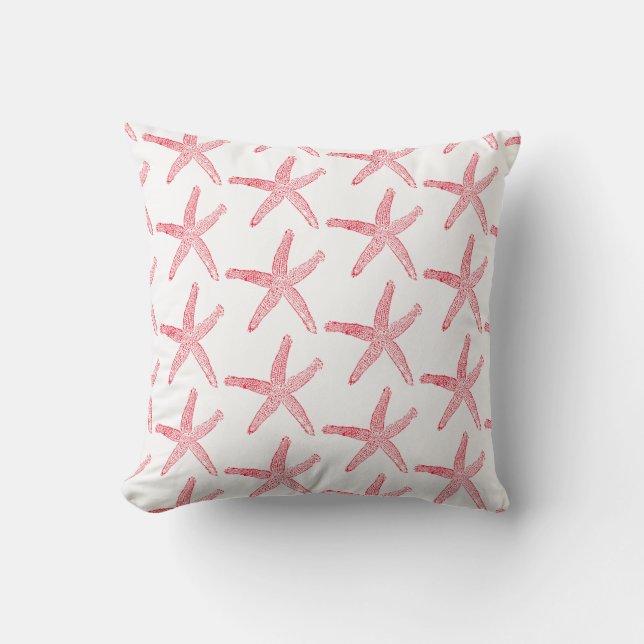 Starfish Muster Red White Nautical Beach Deco Kissen (Vorderseite)