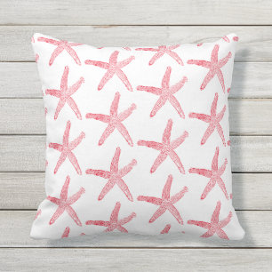 Starfish Muster Red White Nautical Beach Deco Kissen