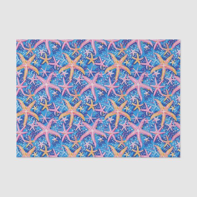 Starfish Muster Rosa und Blau Decoupage Seidenpapier (Vorderseite)