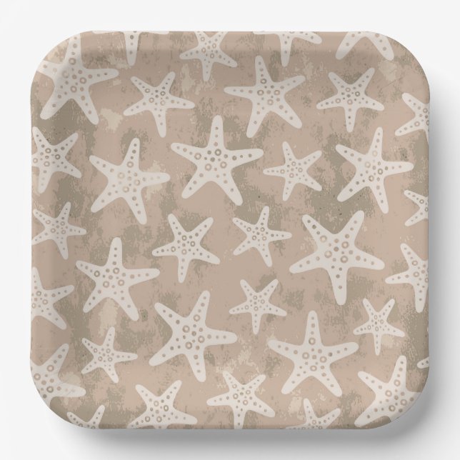 Starfish Muster Sand Beige Pappteller (Vorderseite)
