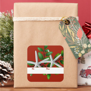 Starfish n Holly Red Christmas Stickers