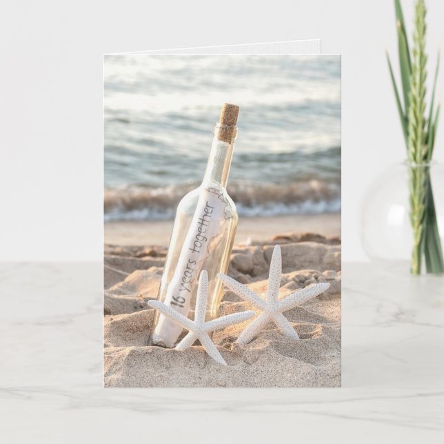 Starfish Nachricht in einer Flasche 16. Jubiläumsk Karte (Vorderseite)