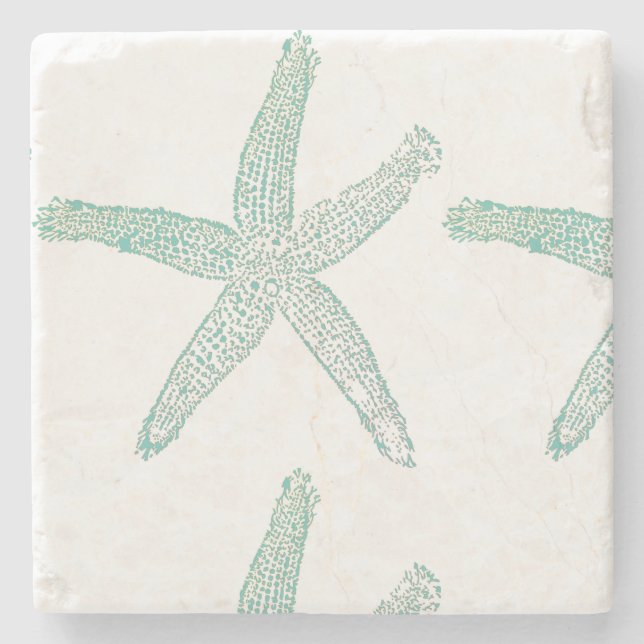 Starfish Nautic Beach Aquamarin Sea Green Blue Steinuntersetzer (Vorderseite)