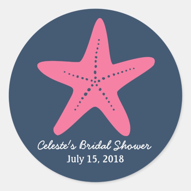 Starfish Nautic Round Sticker, Navy Blue Pink Runder Aufkleber (Vorderseite)