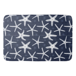 Starfish Navy Blue and White Strip Coastal Badematte
