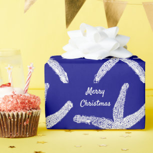 Starfish Navy Blue White Frohe Weihnachten 2023 Geschenkpapier
