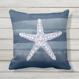 Starfish Navy Blue White Throw Kissen