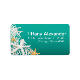 Starfish Netting Beach   Aqua Adressaufkleber