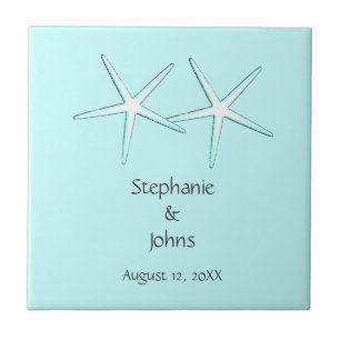 Starfish Niedliches Paar Aquamarine Weiße Gabe Ge Fliese
