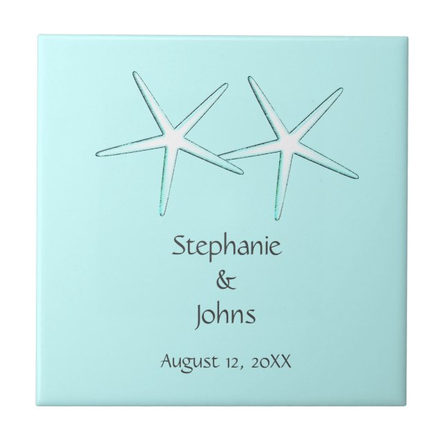 Starfish Niedliches Paar Aquamarine Weiße Gabe Gef Fliese (Vorderseite)