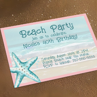 Starfish Ocean Beach Party Aqua & Pink Aqua Einladung