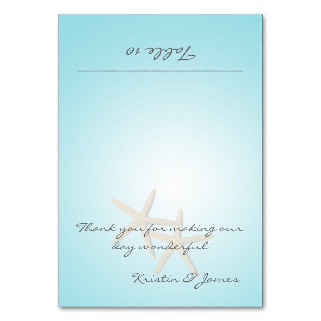 Starfish Ocean Dreams Platzkarte Tischnummer (Vorderseite)