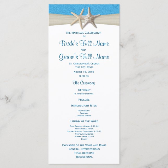 Starfish Ocean Wave Rustic Wedding Programm (Vorderseite)
