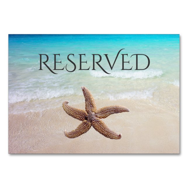 Starfish on Beach Reservierte Sitzkarte Tischnummer (Vorderseite)
