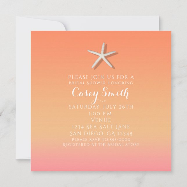 Starfish Orange & Pink Beach Summer Brautparty Einladung (Vorderseite)