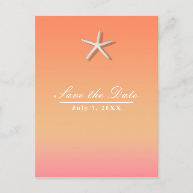 Starfish Orange & Pink Beach Summer Save the Date Ankündigungspostkarte (Vorderseite)