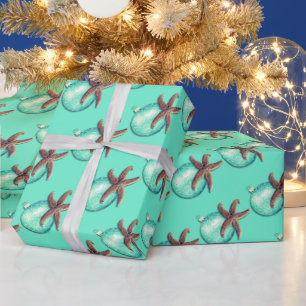 Starfish Ornament Muster Türkis Weihnachten Geschenkpapier