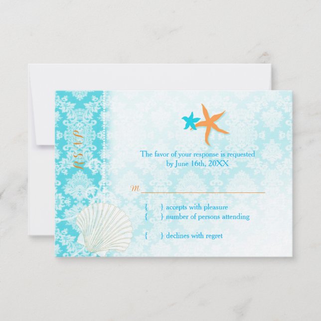 Starfish Pair Glam Beach Wedding RSVP Card Karte (Vorderseite)