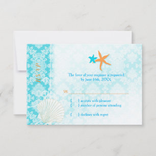 Starfish Pair Glam Beach Wedding RSVP Card Karte