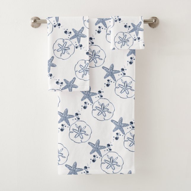 Starfish Paneele Muschel Muster blau Badhandtuch Set (Insitu)