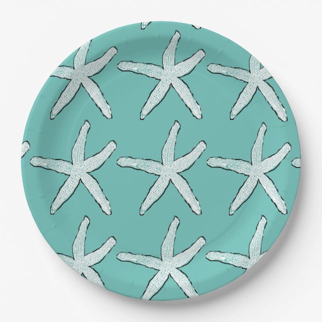 Starfish Pattern Beach Aquamarin Baby Duschen Gebu Pappteller (Vorderseite)