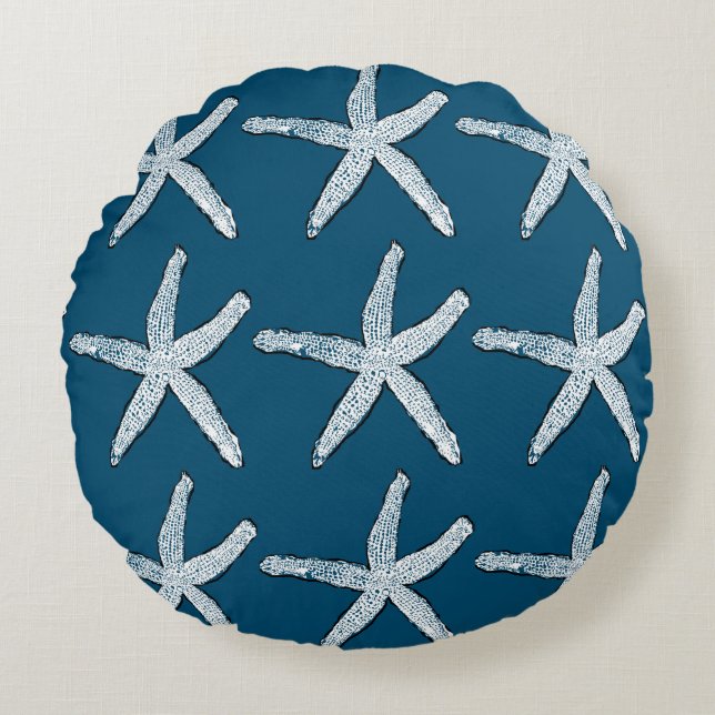 Starfish Pattern Beach Blue Christmas 2020 Rundes Kissen (Vorderseite)