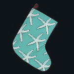 Starfish Pattern Beach Coastal Aquamarin Blue Chri Großer Weihnachtsstrumpf<br><div class="desc">Entworfen mit Seesternmustern im aquamarinen blauen Hintergrund. Sie können die Hintergrundfarbe nach Belieben ändern.</div>