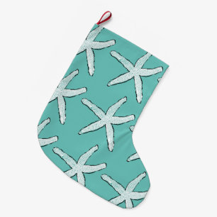 Starfish Pattern Beach Coastal Aquamarin Blue Chri Großer Weihnachtsstrumpf