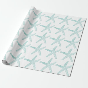 Starfish Pattern Beach Coastal Aquamarin Blue Whit Geschenkpapier