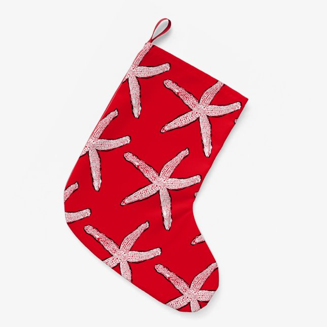 Starfish Pattern Beach Red White Christmas 2020 Kleiner Weihnachtsstrumpf (Vorderansicht (hängend))