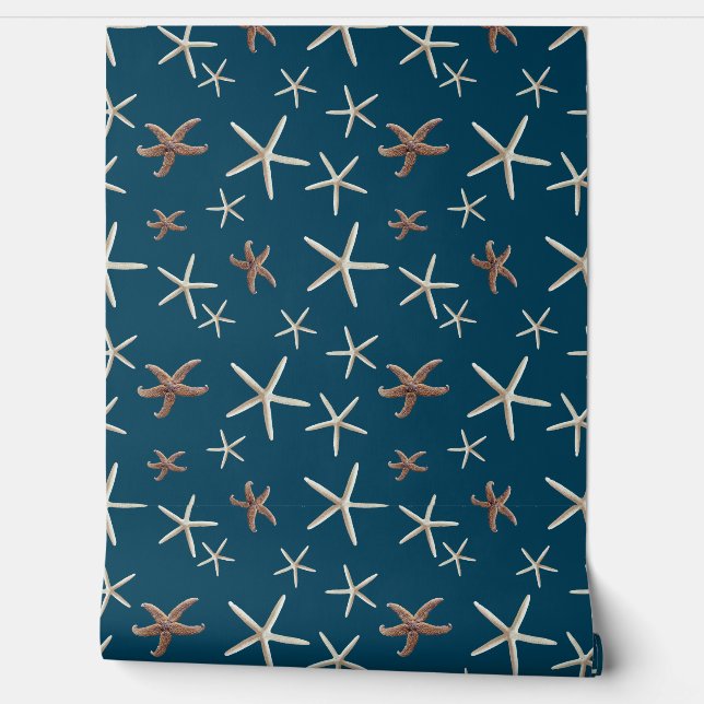 Starfish Pattern Deep Sea Blue Tapete (Abrollen)