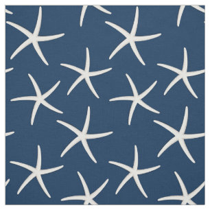 Starfish Pattern Navy Blue Beach Theme Nautic Stoff