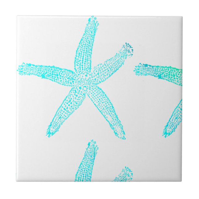 Starfish Patterns Beach Aquamarin Blue White Nauti Fliese (Vorderseite)