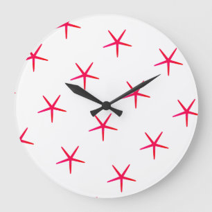 Starfish Patterns Beach Pink Red White Cute Gift Große Wanduhr