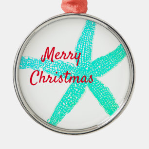 Starfish Patterns Green Blue Red Frohe Weihnachten Ornament Aus Metall