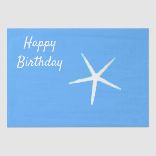 Starfish Patterns Happy Birthday Nautical Blue Seidenpapier (Vorderseite)