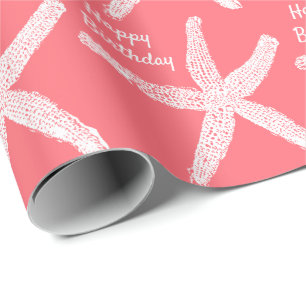 Starfish Patterns Lachs Pink Beach Happy Birthday Geschenkpapier