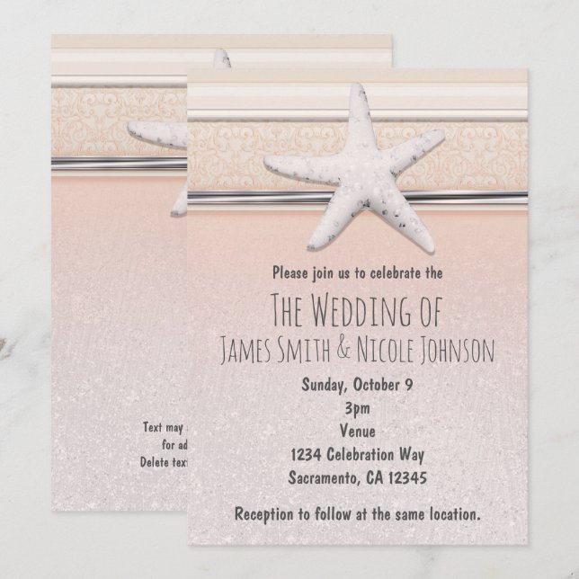 Starfish Peaches & Cream Beach Wedding Invitation (Devant / Derrière)