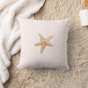 Starfish Pink Stripe Ocean Beach House Kissen