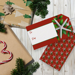 Starfish Red Christmas Krawatte auf Geschenketiket Geschenkanhänger
