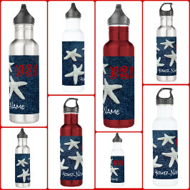 Starfish Red White and Blue USA Patriotic Nautic Edelstahlflasche