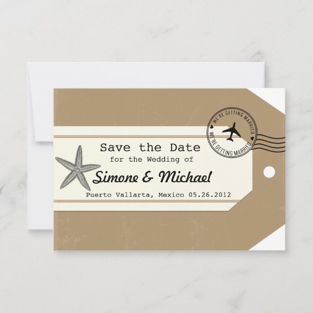 Starfish Reisethema Gepäckmarke Save the Date (Vorderseite)