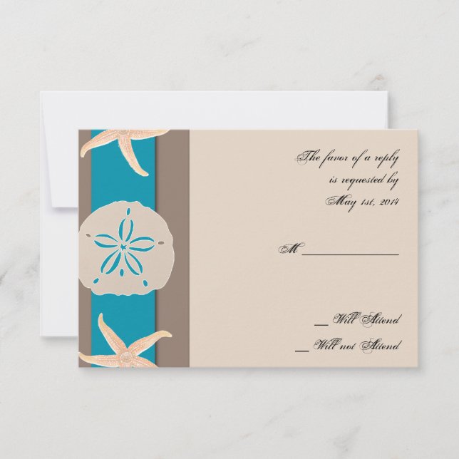 Starfish Response Card aus braunem und türkisfarbe RSVP Karte (Vorderseite)