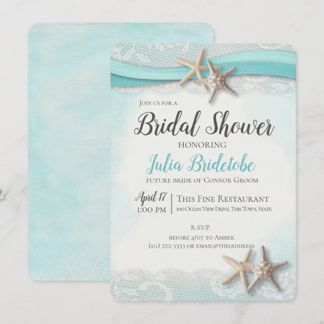Starfish Ribbon Vintag Beach Brautparty Einladung (Vorne/Hinten)