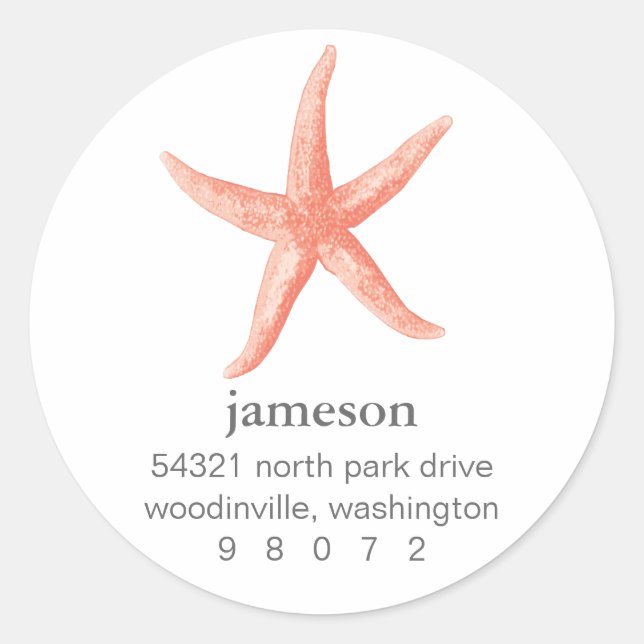 Starfish Round-Address-Label Runder Aufkleber (Vorderseite)