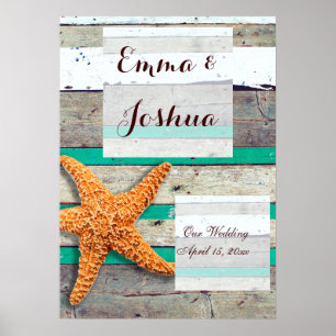 Starfish Rustic Beach Board Nautic Poster