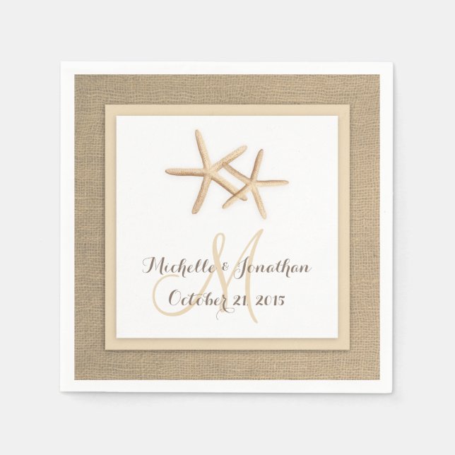 Starfish Rustic Burlap Beach Wedkin Napkin Serviette (Vorderseite)