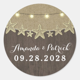 Starfish Rustic Lights Beach Wedding Gefallen Runder Aufkleber