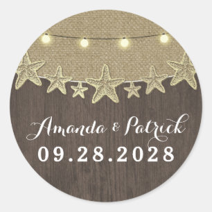 Starfish Rustic Lights Beach Wedding Gefallen Runder Aufkleber