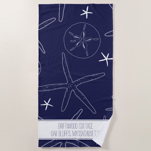 Starfish & Sand Dollar Beach Serviette avec texte (Devant)